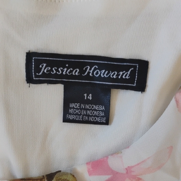 Jessica Howard Women's 14 White Pink and Green Flowy Floral Midi Dress - Picture 2 of 4